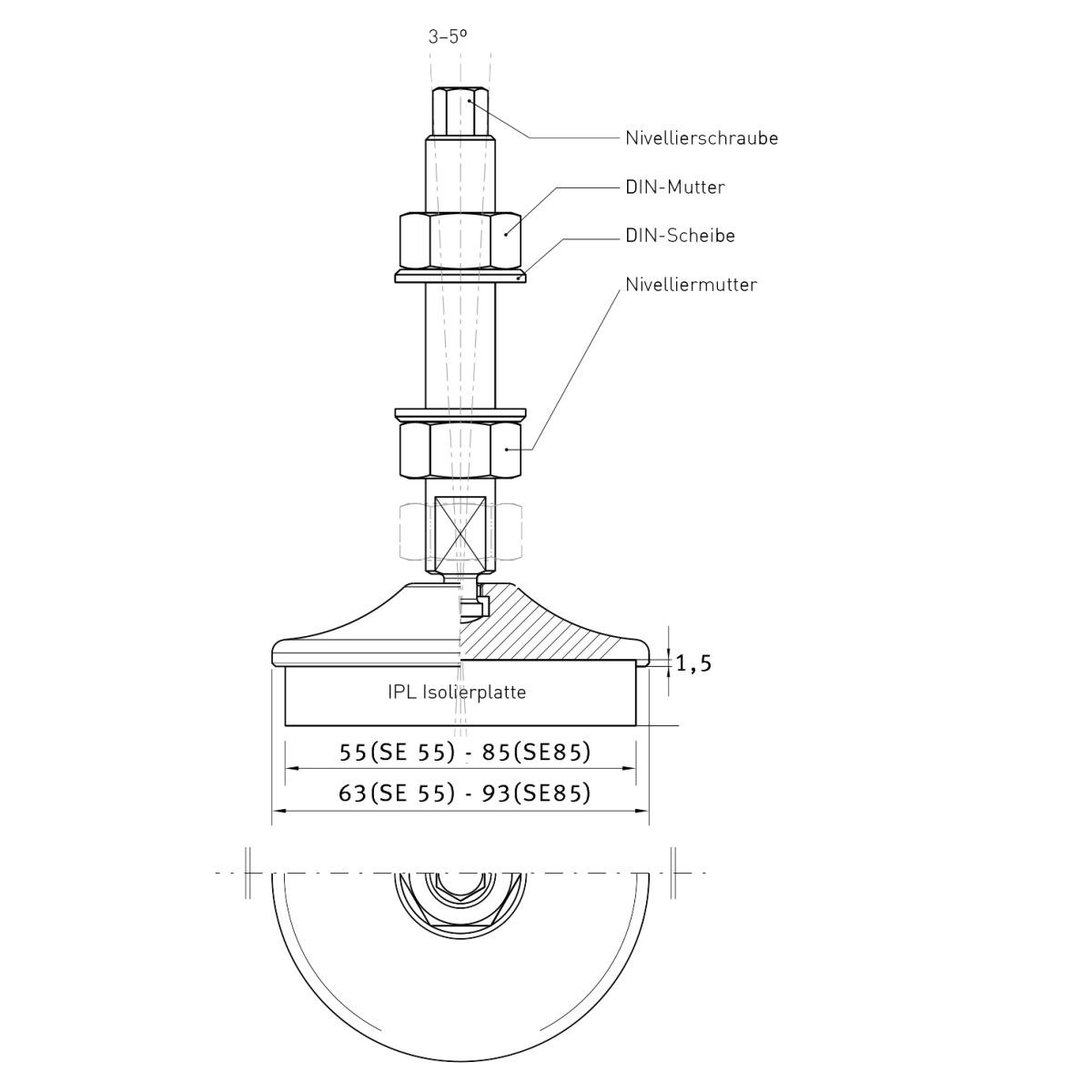 Optimum Vibrationsdämpfer-Maschinenfuß  SE 55