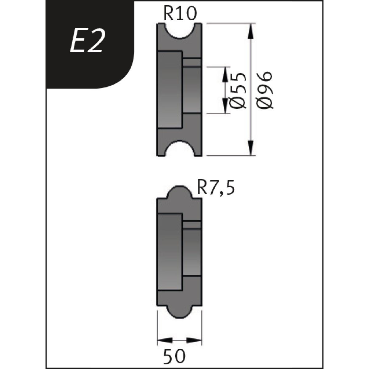 Metallkraft Biegerollensatz  Typ E2, Ø 96 x 55 x 50 mm, R 10 / 7,5 mm