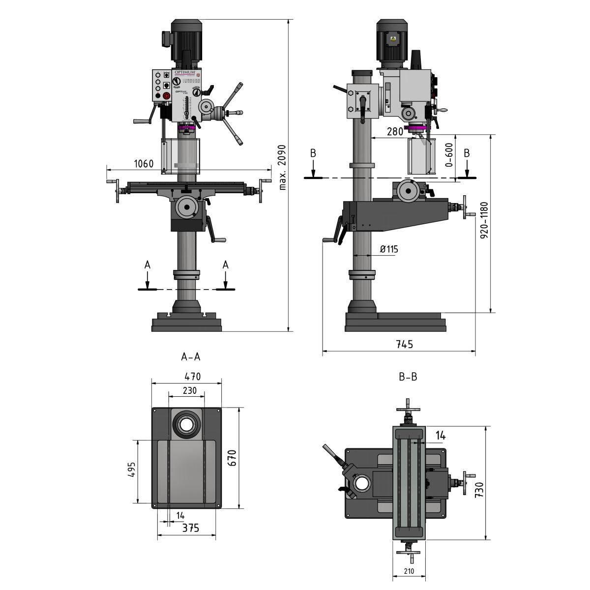 Optimum Säulen-Getriebebohrmaschine mit Kreuztisch OPTIdrill DH 40CTP